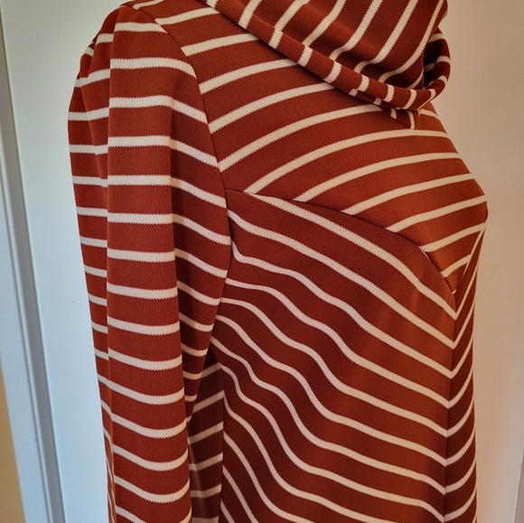 Vintage 1970s Original tags striped cowl casual dress brown white m medium 8 10 - Picture 5 of 9